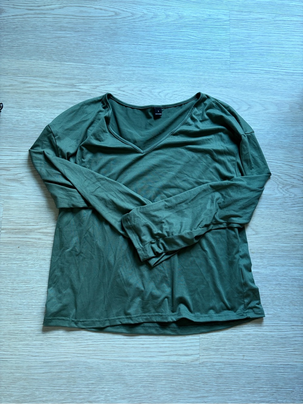 SHEIN Olive Green V-Neck Long Sleeve Tee